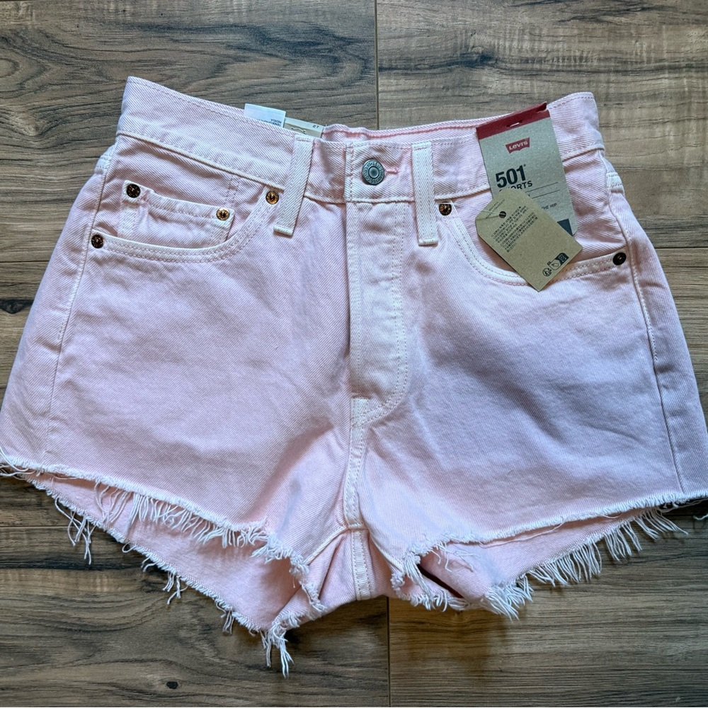 Levi's Pink 501 Jean Shorts High-Waisted Distressed
